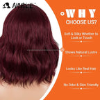 NOBLE Synthetic Ombre Burgundy Wig Short Wavy Wigs With Air Bangs Shoulder Length Wig For Women Curly Wavy Heat Resistant Synthetic Colorful BOB Wigs
