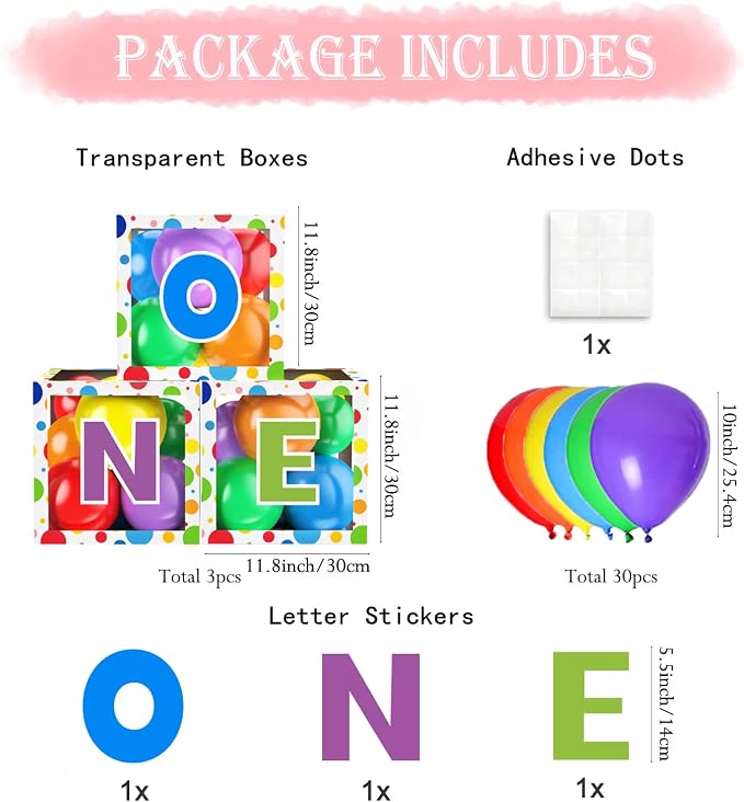 First Birthday Decorations for Boy Girls, ONE Balloon Boxes - Image 3
