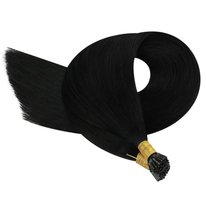YoungSee Itip Human Hair Extensions Black 20In I Tip Hair Extensions Human Hair Jet Black Itip Extension Remy Hair 50s 50g Pre Bonded Hair Extension with Soft and Smooth Texture