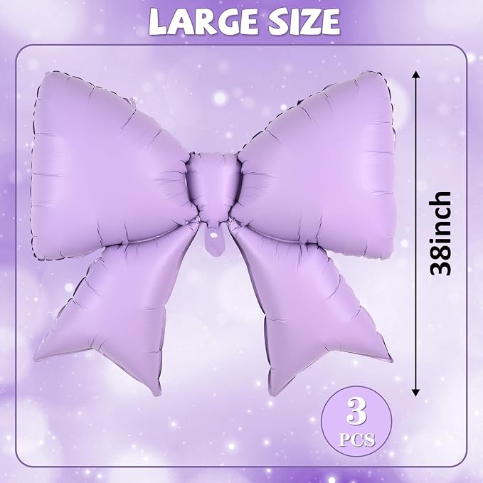 38 Inch Purple Bow Foil Balloons, Giant Light Purple Mylar Bow Shaped Balloons - Image 2