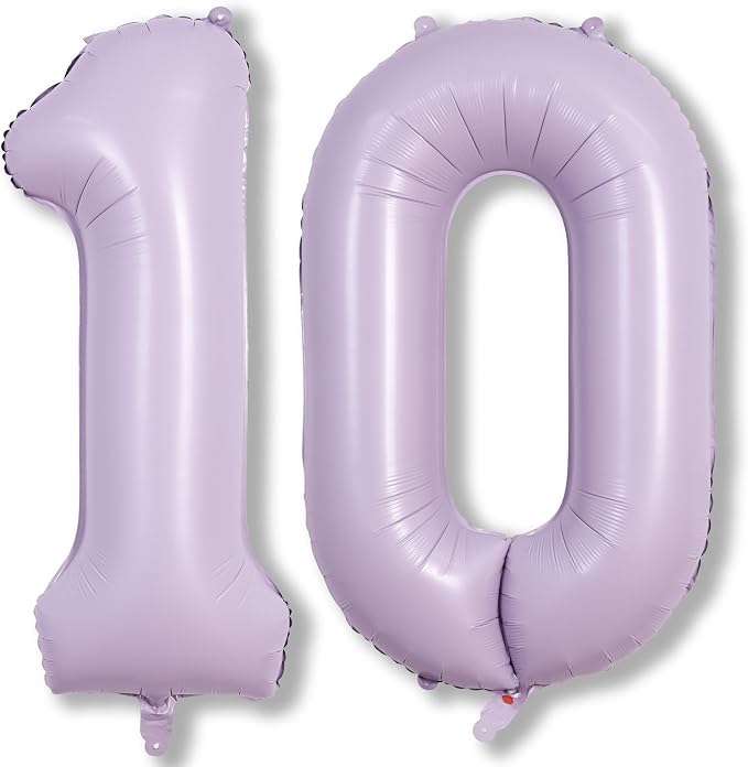 Number Balloons 10 Pastel Purple, 40 Inch Lavender Mylar Foil Number 1 & 0 by Lingqiang