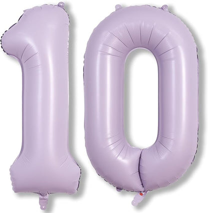 Number Balloons 10 Pastel Purple, 40 Inch Lavender Mylar Foil Number 1 & 0 by Lingqiang