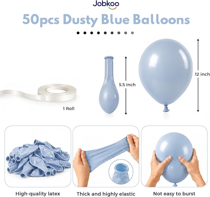 Jobkoo Dusty Blue Balloons, 12 Inch Slate Fog Pale Blue Aqua Latex Balloon | - Image 2