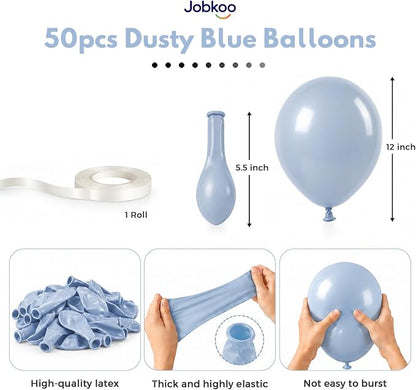 Jobkoo Dusty Blue Balloons, 12 Inch Slate Fog Pale Blue Aqua Latex Balloon | - Image 2