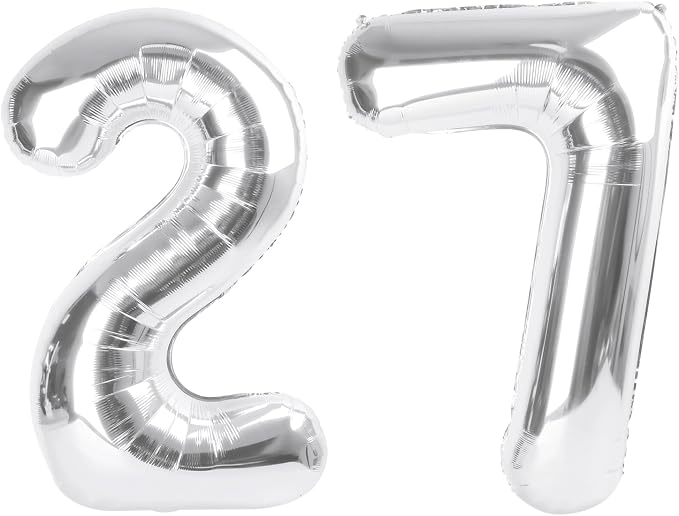 27 Balloon 40 inch Silver Number Balloons by Enyeopd