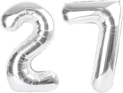 27 Balloon 40 inch Silver Number Balloons by Enyeopd