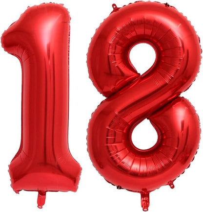 40 Inch Red 18 Number Balloons Giant 18 Balloons Red Birthday 18 Balloons 18th by LHOAVWE