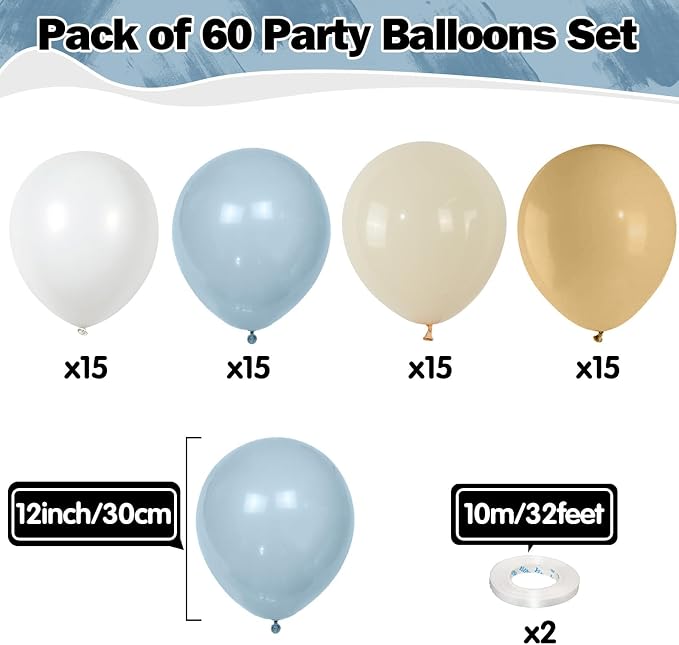 Dusty Blue White Balloons 60 Pcs Dusty Blue White Sand Balloons 12 Inch Neutral - Image 2