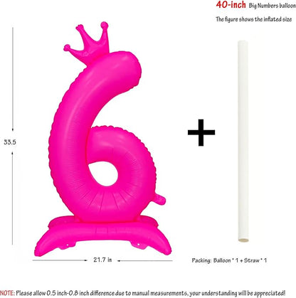 Fluorescent Pink Crown Number 6 Foil Balloon Neon Glow In The Dark Balloon | - Image 2