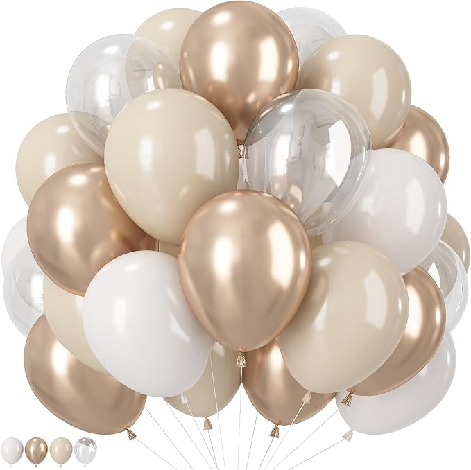 Champagne Gold White Balloons, Nude White Sand Beige Transparent Balloon by Togvu