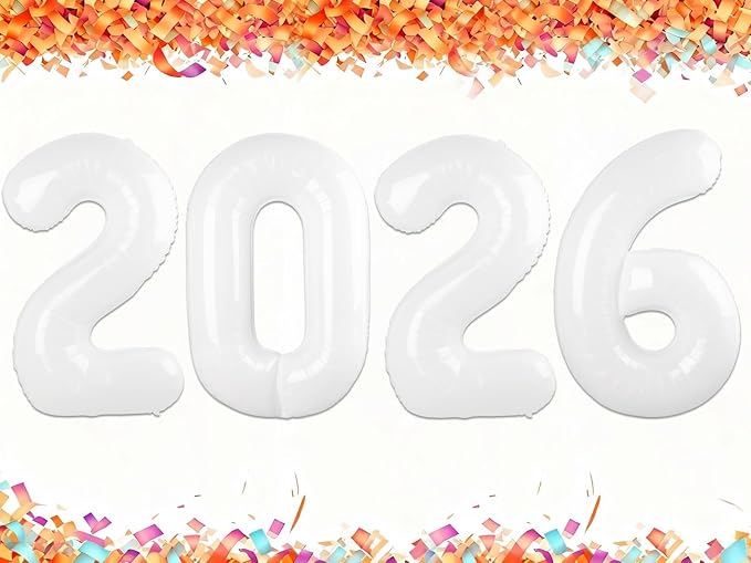 White 2026 Number Balloon 40 Inch, Foil Balloons 2026 New Years Eve Party by Upgesy