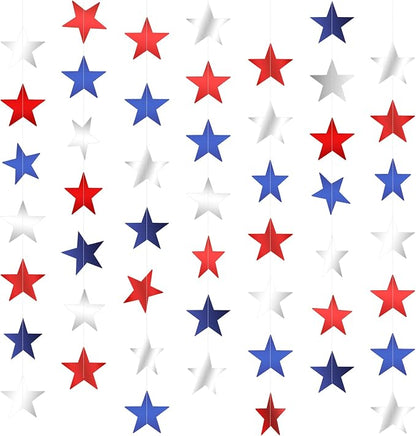 Red White and Blue Star Garland Banner, 66 Feet Patriotic Star Hanging Streamer by ChicQuench