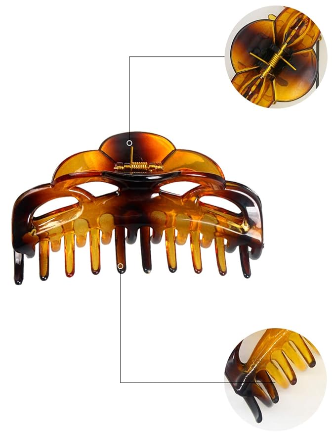 Tortoise Shell Brown Large Plastic Hair Clips Strong Holding Powerful Amber Resin Hair Claws for Women Thick Hair (Arc-Brownish Red)