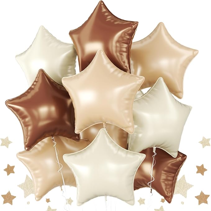 Brown Apricot Star Foil Balloons, 18 Inch Coffee Cream Beige Star Balloons by BIAPIAN