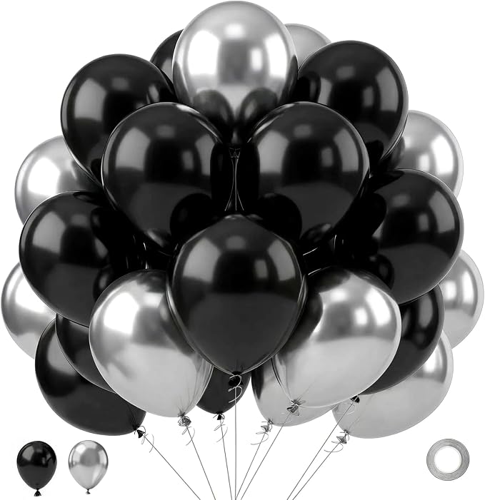 Black and Silver Balloons, Thick & Durable, by LuhcXbs