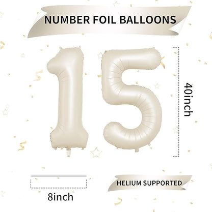 Biapian 40 Inch Cream Number 15 Balloon, 15th Birthday Balloons, Big Digital 15 - Image 2