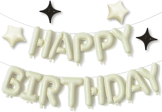 Cream Happy Birthday Balloons Banner Sign Mylar letter Party Decoration | by xiangsushijie