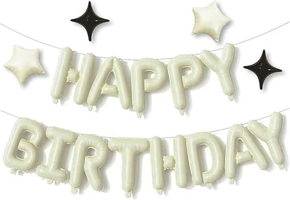 Cream Happy Birthday Balloons Banner Sign Mylar letter Party Decoration | by xiangsushijie