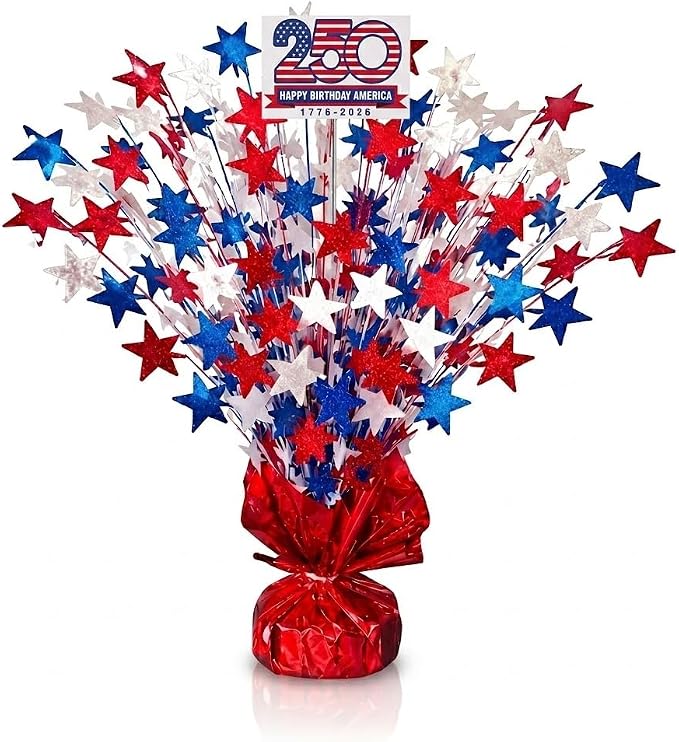 PMU 250th Anniversary Patriotic Star Metallic Foil Spray Centerpiece Red White by PMU