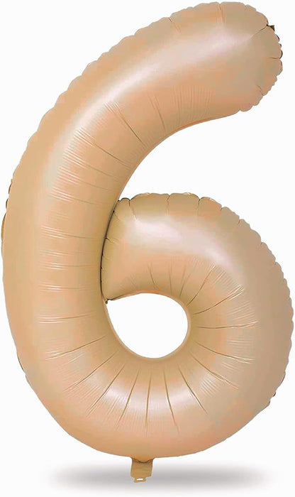 Nude Number Balloons for Boys Girls, 40inch Large Tan Number 6 Foil Mylar by Lingqiang