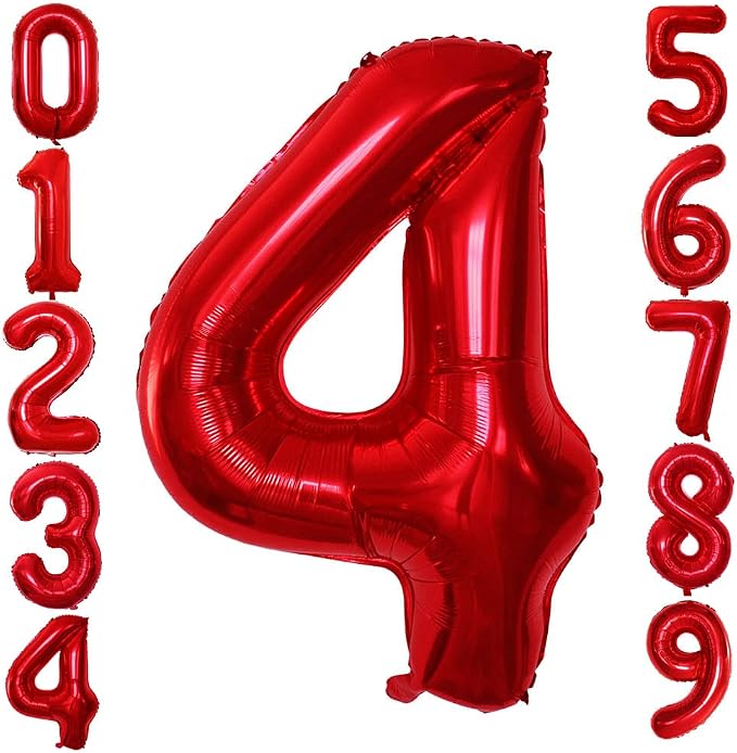 Red Foil Balloons Number 4, Huge Number Balloons by GOER