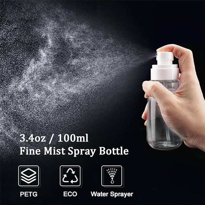 Cosywell Fine Mist Spray Bottle TSA Approved 3.4oz 100ml 4 Pack Empty Cosmetic Refillable Travel Containers Plastic Spray Bottle for Perfume Essential Oils Toners Rose Water Cosmetics(4Colors)