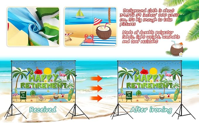 Hawaiian Retirement Party Decorations, Happy Retirement Banner Backdrop | Large - Image 7