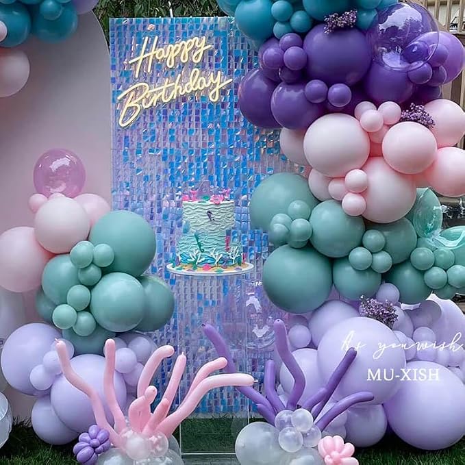 Mermaid Balloons, 12 Inches Purple and Green Balloons Teal Purple White - Image 4