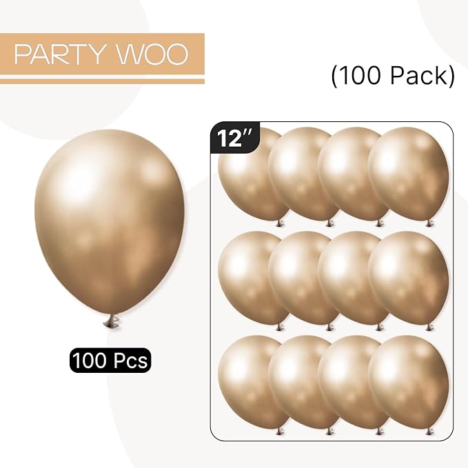 PartyWoo Metallic Gold Balloons 100pcs Chrome Gold Color 12 Inch | Balloons - Image 6