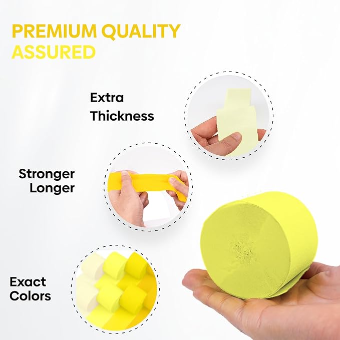 8 Yellow Streamers with White, 656ft Pack of Crepe Paper Party Decorations | - Image 4
