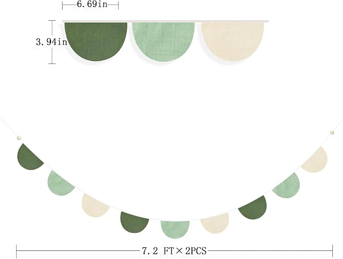 2 Sets of Sage Green Half Round Banner 18Pcs Nursery Garland Flags Olive Green - Image 2