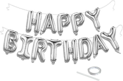 Silver Happy Birthday Balloon Banner Set -16 Inch Foil Letters Balloons by KEJ