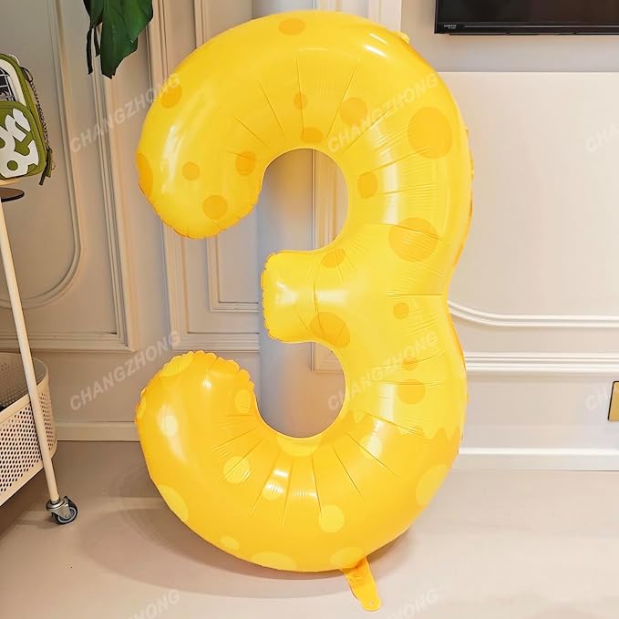 40in Yellow Polka Dot Number 3 Helium Foil Polyester Film Balloon Digital 3 | - Image 4