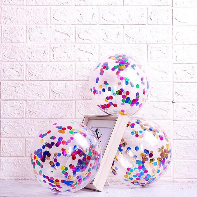 Bezente Rainbow Multicolor Confetti Latex Balloons - Image 4