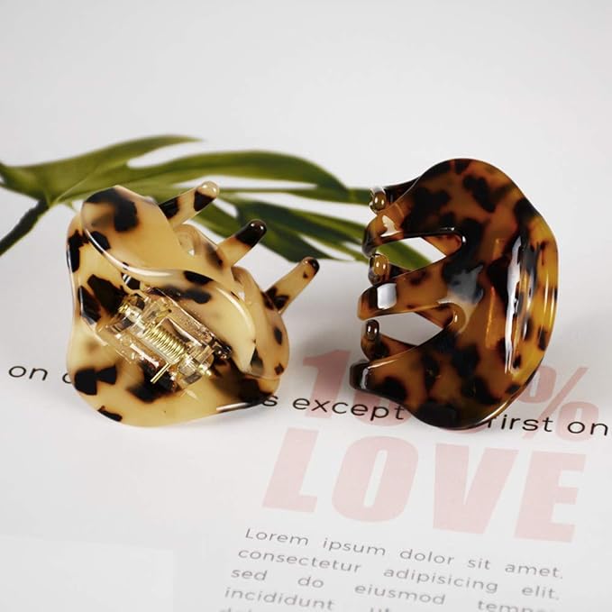 4 Pack 2.1 Inch Hair Claw Clips Tortoise Shell Cellulose Acetate Resin Hair Barrettes Medium French Design Hair Jaw Leopard Print Fashion Hair Styling Accessories for Women Girls