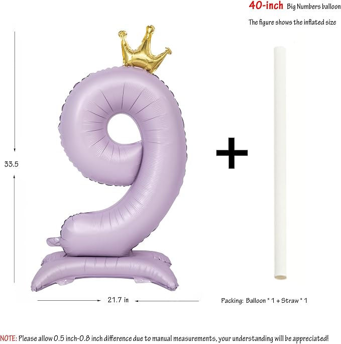Standing Purple Crown Number 9 Balloon 40In Pastel Purple Crown 9 Balloon | - Image 2
