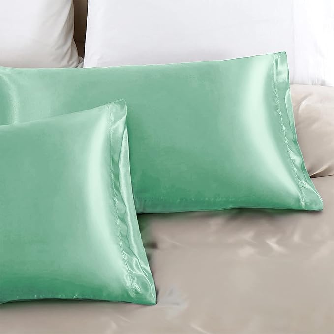 Aormenzy Satin Pillow Cases for Women King Size Set of 2, Mint Green Satin Pillowcase for Hair with Envelope Closure Silky Pillow Covers Wrinkle, Fade Resistant (20x40 Inches)