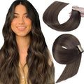 Tape In Hair Extensions Balayage Dark Brown Mixed Chestnut Brown 22 Inch 20pcs Seamless Skin Weft Tape in Hair Extensions Human Hair Straight Invisible Tape ins (2/2/6#,22 Inch)