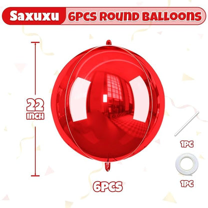 Red Round Foil Balloons, 22 Inch Red 4D Ball Balloons, Metallic Sphere Foil - Image 2