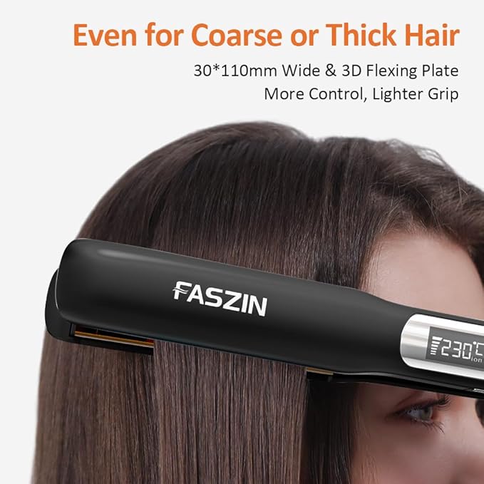 Faszin Professional Hair Straightener, 1.18 inch Ionic Titanium Plate, 20S Fast Heat Up Flat Iron with Clear LED Display, 2 in 1 Straightener and Curler Styling Tool for Straighten Hair (Black)