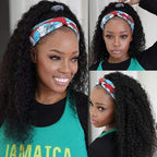 KLAIYI Headband Human Hair Wig Water Wave Curly Non Lace Front Wigs for Black Women Deep Wave Glueless Wear and Go Half Wig with Band 30S Ready to Wear Beginner Friendly 180% Natural Hairline 16Inch