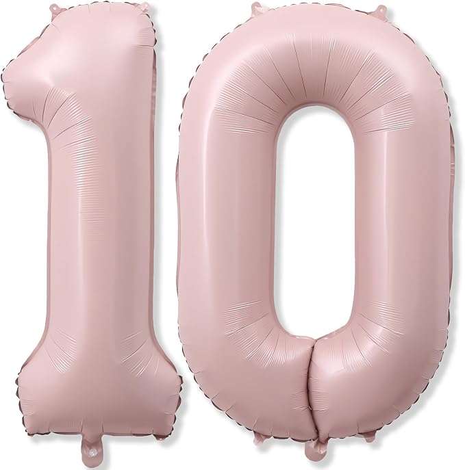 Pastel Pink Balloons Number 10, 40 Inch Foil Number 1 & 0 Balloons by KAINSY