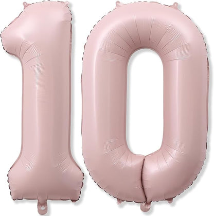Pastel Pink Balloons Number 10, 40 Inch Foil Number 1 & 0 Balloons by KAINSY