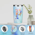 Personalized Gifts Monogrammed Birthday Gifts for Women, Mommy, Female Going Away Christmas, Initial 20 oz Tumbler, Makeup Cosmetic Bag Cup Pens Journal Notebook 6 Set, (Aesthetic Blue Flower P)
