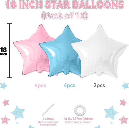Pink Blue White Star Foil Balloons, 18 Inch Metallic Light Pink Blue Stars - Image 2
