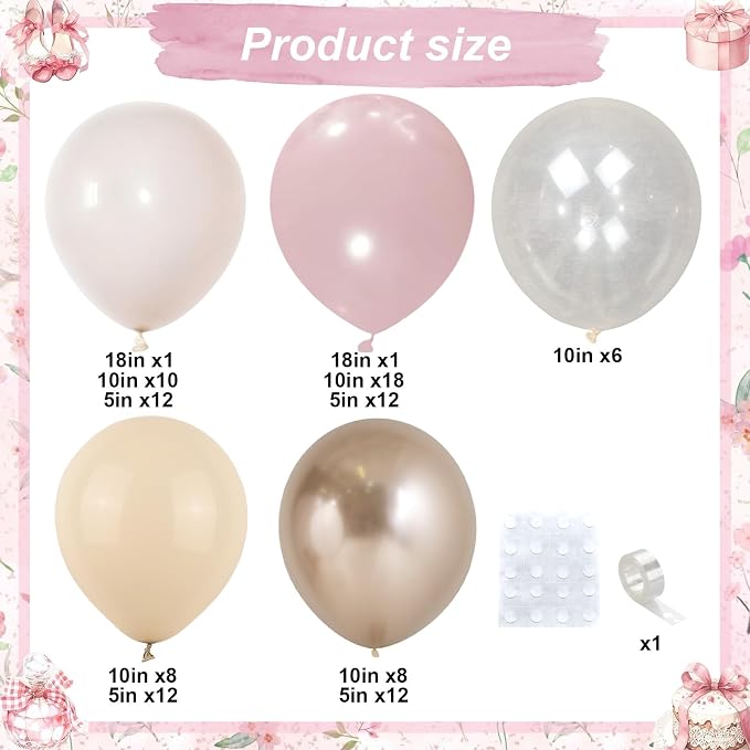 Dusty Pink Balloon Arch Kit, Boho Retro Blush Pink Champagne Gold White Latex - Image 3