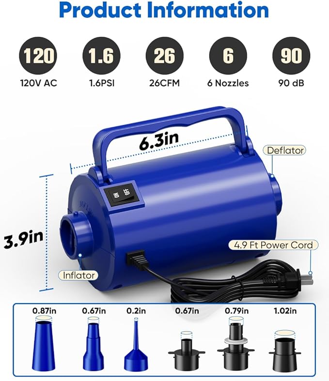 Electric Air Pump with Hose for Inflatables, High Power Inflator Deflator Blow - Image 2