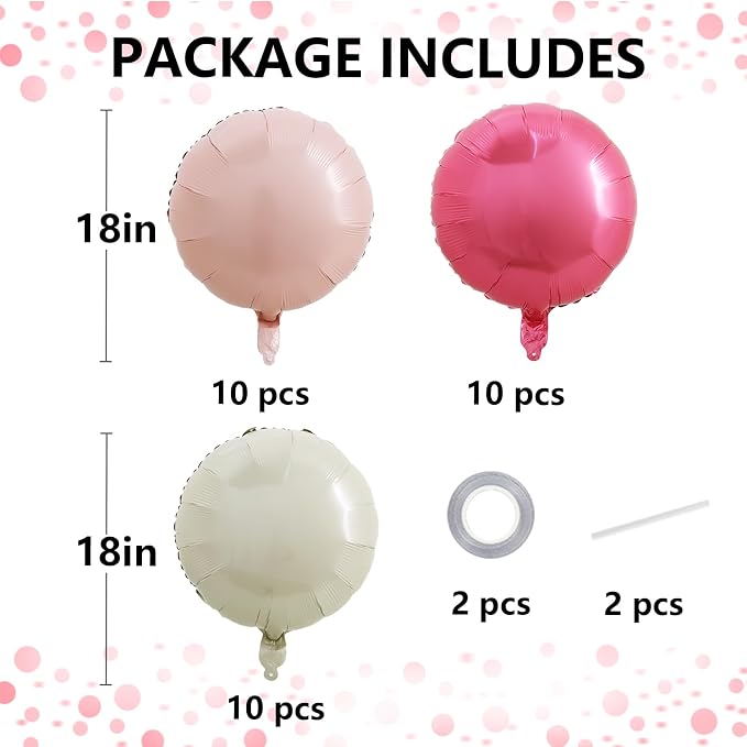 TONIFUL 30Pcs 18 Inch Balloons Large Pink and Cream White Round Shape Foil - Image 2