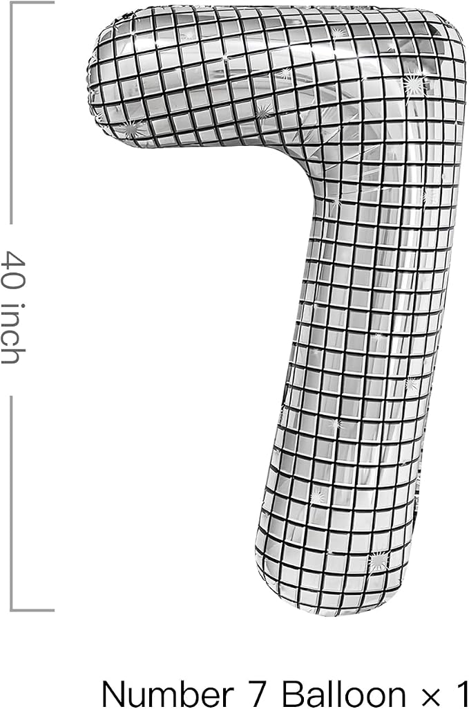 40 Inch Large Silver Disco Ball Print Number Balloon - Image 2