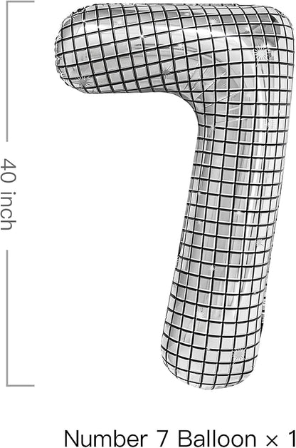 40 Inch Large Silver Disco Ball Print Number Balloon - Image 2